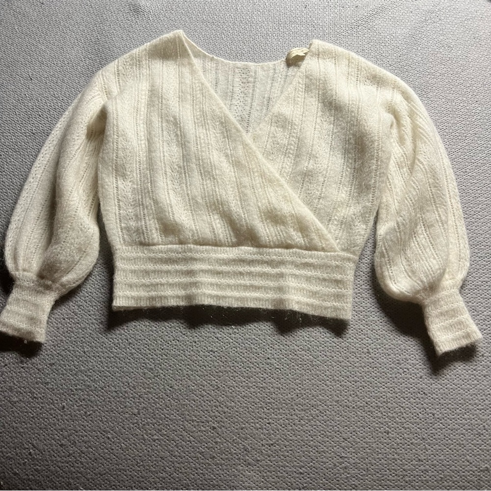 Sezane Sweater - Ivory Cream Balloon Sleeve - Small EUC